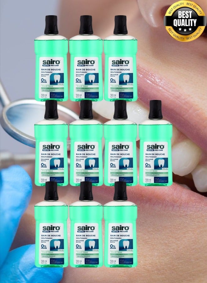Sairo 10 Pieces Dental Pro Care Mouthwash 0% Alcohol Fresh Mint 500 ML - Image 1