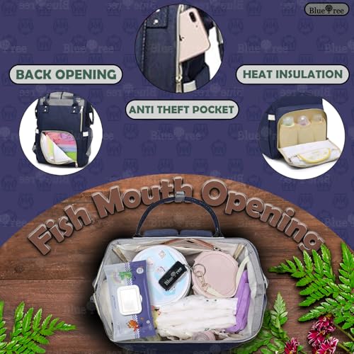 blue tree Premium Baby Diaper Bags For New Born Baby for Mothers | Maternity Waterproof Bags for Travel | Multiple Pocket to Easily Organise Baby Essentials Diaper Backpack for Moms (Navy Blue) - Image 3