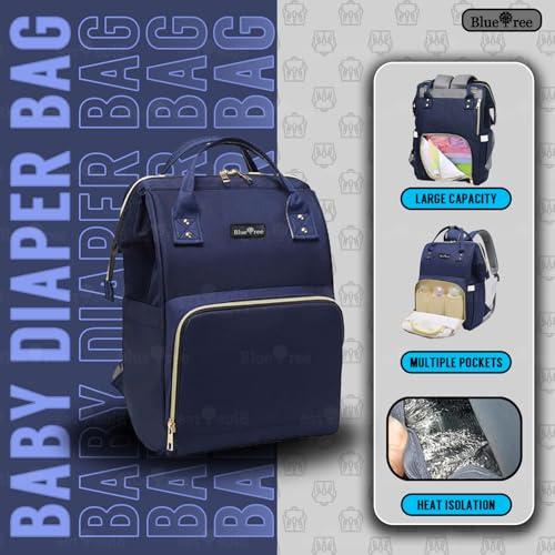 blue tree Premium Baby Diaper Bags For New Born Baby for Mothers | Maternity Waterproof Bags for Travel | Multiple Pocket to Easily Organise Baby Essentials Diaper Backpack for Moms (Navy Blue) - Image 2