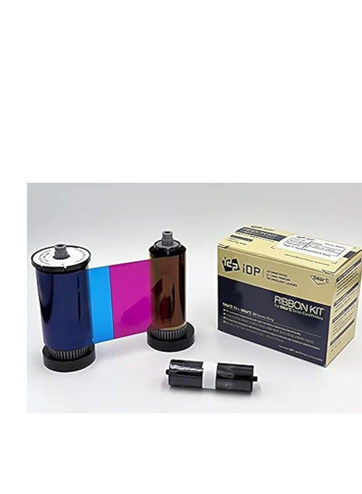 IDP شريط طباعة بطاقات الهوية IDP SMART-31 و SMART-51 - YMCKO ملون بالكامل، أسود راتينج وشريط تغطية مع أسطوانة تنظيف، 250 بطاقة/لفة - Image 1