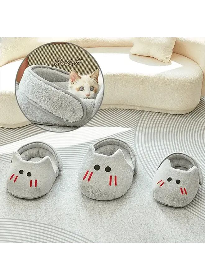 White Large Washable Plush Cat Sofa Bed With Cute Face Pattern And Non Slip Base - Image 5