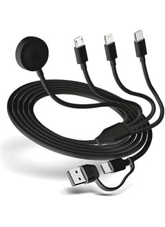 4 In 2 Multi Charging Cable For Watch Charger Usb A Usb C Input Travel Charger With Lightning Type C Micro Magnetic Compatible With Iphone 15 14 13 Iwatch 1 9 Galaxy S23 S22 1.2M Black