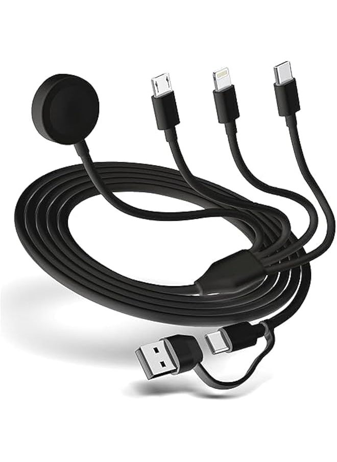erorex - 4 In 2 Multi Charging Cable For Watch Charger Usb A Usb C Input Travel Charger With Lightning Type C Micro Magnetic Compatible With Iphone 15 14 13 Iwatch 1 9 Galaxy S23 S22 1.2M Black - Image 1