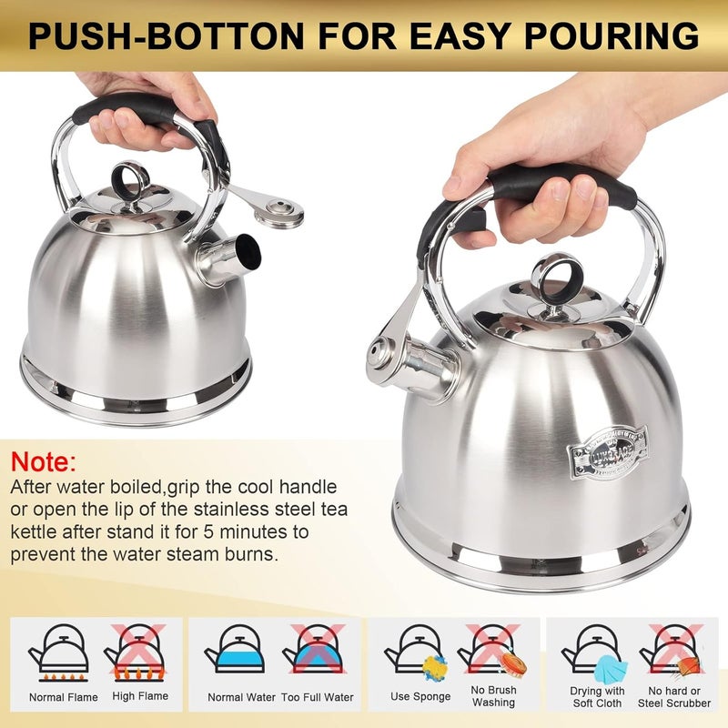 LUXGRACE 3.0 Qt Stainless Steel Whistling Tea Kettle for Stovetop - Image 5