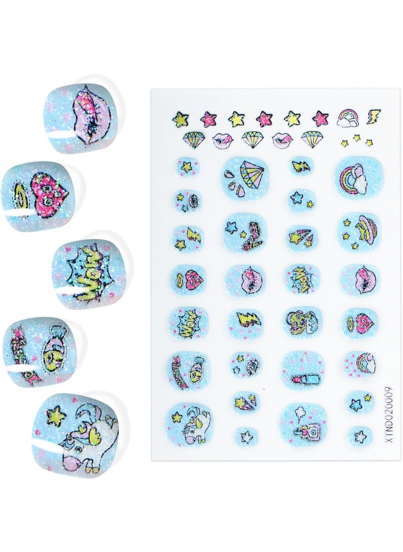 King Horse Nail Wraps for Kids Self Adhesive Nail Stickers Safe Healthy Nails Long Lasting Nail Strips for Girls Children Manicure Nail Art Decoration (Rock Girl 09) 