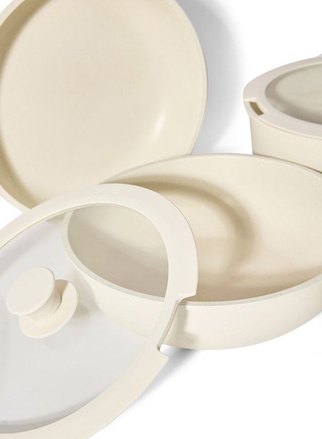 Arabest طقم أواني طهي قابل للفصل مكون من 8 قطع، غير لاصق، 1x18 سم قدر مع غطاء سيليكون، 1x26 سم مقلاة مع غطاء سيليكون، 1x22 سم قدر مع غطاء سيليكون، 1x24 سم مقلاة عميقة، 1 مقبض، لون آيس كريم - Image 2