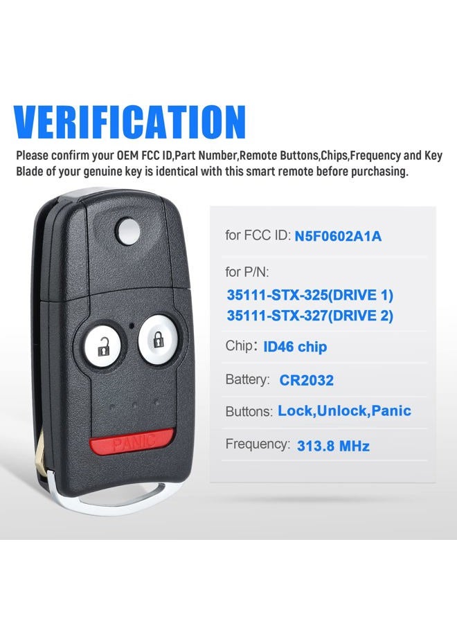 Keymall Car Key Fob Keyless Entry Remote Replacement for Acura MDX/RDX 2007 2008 2009 2010 2011 2012 2013 FCC ID:N5F0602A1A P/N:35111-STX-325/327 3 Buttons - Image 3