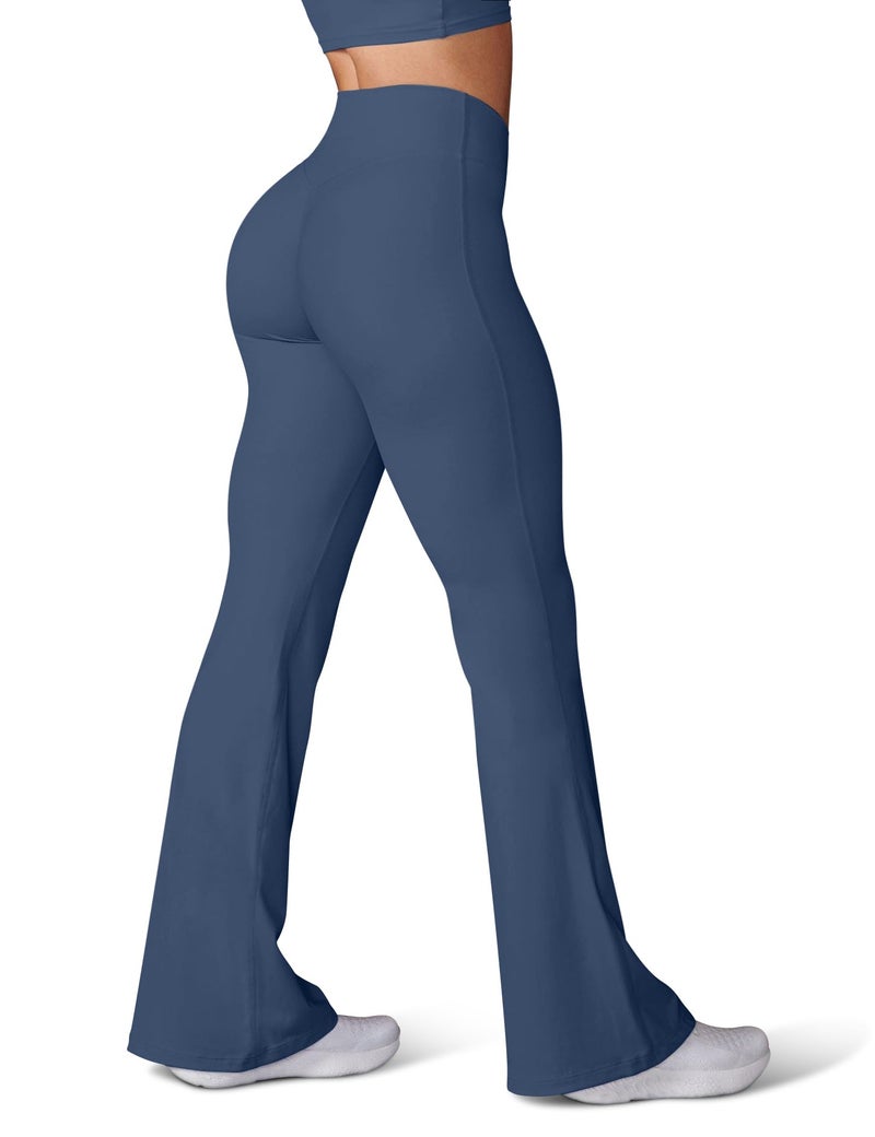 HEGALY Women's Flare Yoga Pants - Crossover Flare Leggings Buttery Soft High Waisted Workout Casual Bootcut Pants Navy Blue - Image 1