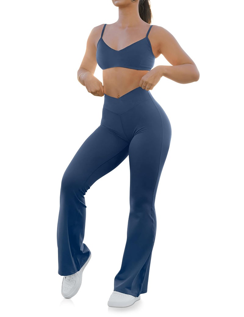 HEGALY Women's Flare Yoga Pants - Crossover Flare Leggings Buttery Soft High Waisted Workout Casual Bootcut Pants Navy Blue - Image 5