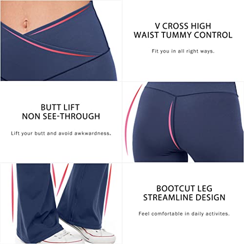 HEGALY Women's Flare Yoga Pants - Crossover Flare Leggings Buttery Soft High Waisted Workout Casual Bootcut Pants Navy Blue - Image 3