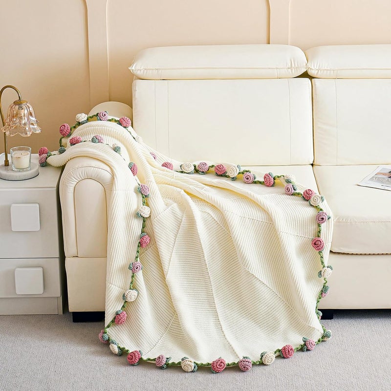 Longhui bedding بطانية زهرة إلسا الوردية من Longhui bedding، بطانية دائرية عملاقة ناعمة من مادة الأكريليك (بيج، 31.5 بوصة) - Image 3