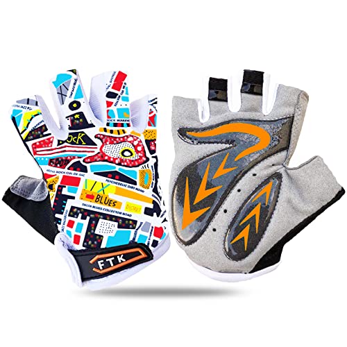 FINGER TEN Kids Junior Cycling Gloves Outdoor Sport Road Mountain Bike, Fit Boy Girl Youth Age 2-10, Gel Padding Bicycle Half Finger Pair (Red, Small) - Image 1