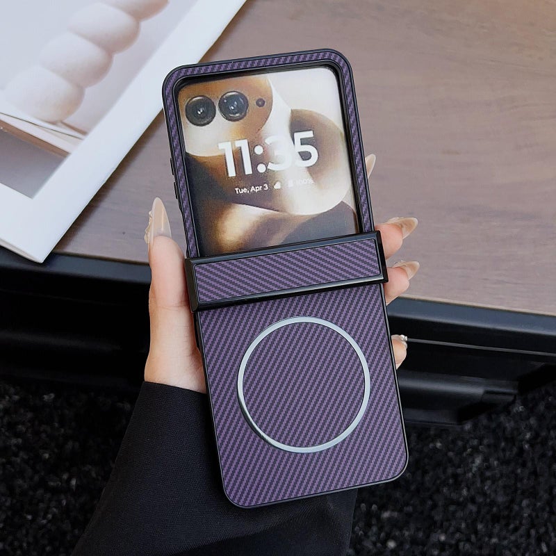 erorex For Motorola Razr 60 Ultra Three Parts Carbon Fiber Texture MagSafe Phone Case(Purple) - Image 1
