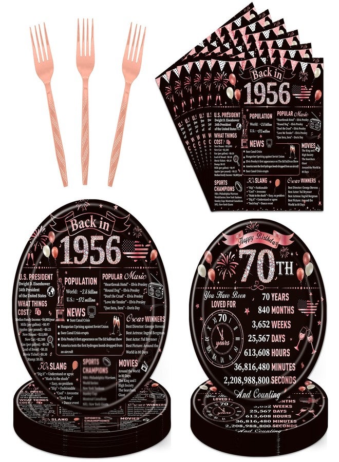 refavor 70th Birthday Decorations for Women Her, 96PCS Back in 1956 Birthday Party Plates and Napkins Forks Supplies, Rose and Gold Disposable Party Tableware Decor (24 Guests) - Image 1
