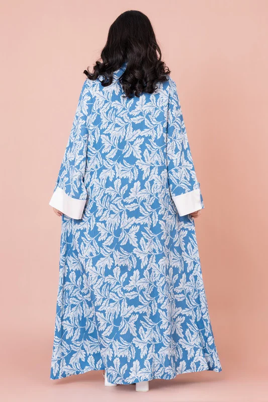 IKKXA Embroidered Leaf Print Jalabiya