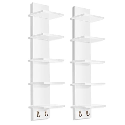 Sorbus 5 Tier Wall Shelf Unit with Hooks Vertical Column Utility Shelving for Home Decor and Storage Organizer WallMounted Floating Shelves for Bathroom Storage Bedroom 2 Pack - Image 1