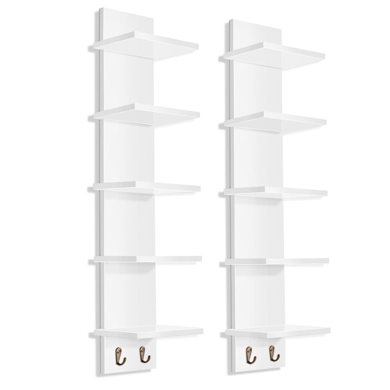 Sorbus 5 Tier Wall Shelf Unit with Hooks Vertical Column Utility Shelving for Home Decor and Storage Organizer WallMounted Floating Shelves for Bathroom Storage Bedroom 2 Pack - Image 2
