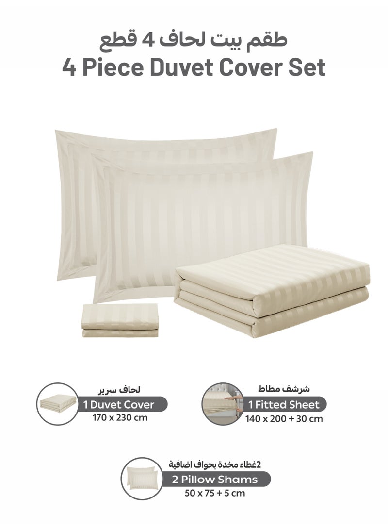 Donetella Striped Duvet Cover Set Single Size 170x230 cm - 4-Pcs Bed Set, Microfiber Fabric - 1 Duvet Cover, 1 Fitted Sheet, 2 Pillow Sham, (Filler Not Included) - Image 4