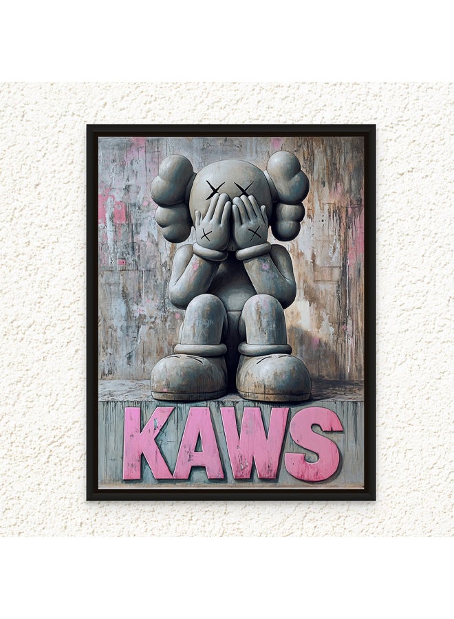 Art Decor Framed Canvas Wall Art of KAWS Pop Art Street Graffiti Portrait Print Wall Décor for Home Living Room Bedroom Gifting - Image 1