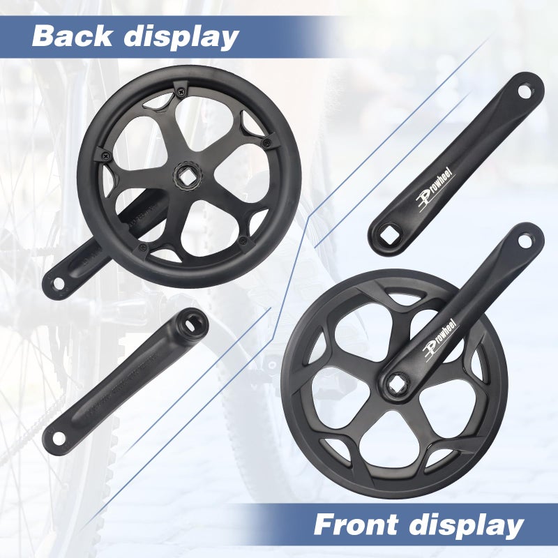 WEEROCK Prowheel E Bike/ Bike Crankset 1 Piece/Single 52T Chainring Crankset with Aluminium Alloy 170mm Arm, Double Chain Cover for Single Speed and 6/7/8 Speeds Electric Bike,Bicycles, Folding Bicycle - Image 2