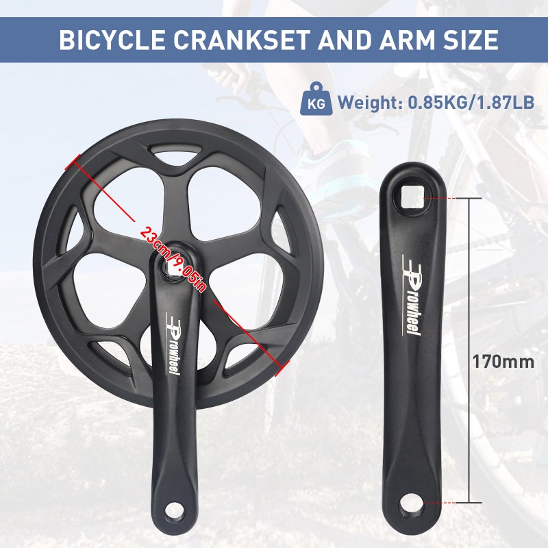WEEROCK Prowheel E Bike/ Bike Crankset 1 Piece/Single 52T Chainring Crankset with Aluminium Alloy 170mm Arm, Double Chain Cover for Single Speed and 6/7/8 Speeds Electric Bike,Bicycles, Folding Bicycle - Image 3