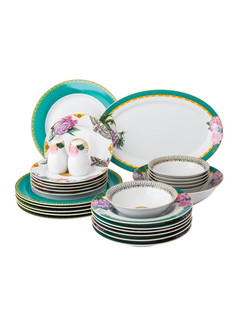 دانيا طقم سفرة بورسلين 28 قطعة بطبعة زهور، مناسب لـ 6 أشخاص متعدد الألوان - Image 1