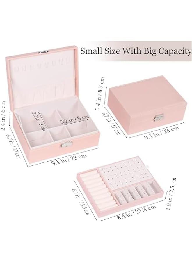 MIXDE Jewelry Box for Women Girls,2 Layers Jewelry Organizer Container with Lock,PU Leather Storage Case with Removable Tray,Jewlwey Display Holder for Necklaces Earrings Bracelets Rings (Pink) - Image 2