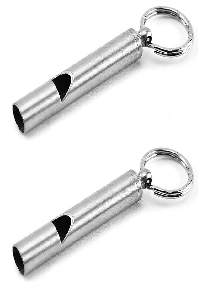 FXHDC-M 2PCS Mini Stainless Steel Survival Whistle Perfect for Camping, Hiking and Boating Loud Emergency Whistle with Far Distance Rang for Sporting Events and Call Your Dog，Keychain Included - Image 1
