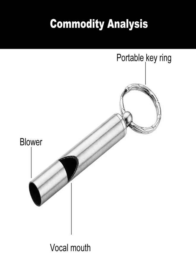 FXHDC-M 2PCS Mini Stainless Steel Survival Whistle Perfect for Camping, Hiking and Boating Loud Emergency Whistle with Far Distance Rang for Sporting Events and Call Your Dog，Keychain Included - Image 2