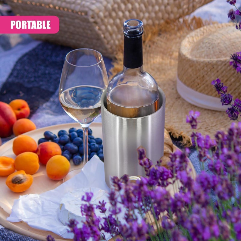 Geezy Stainless Steel Double Walled Brushed Champagne Wine Bottle Drink Ice Cooler - Image 2