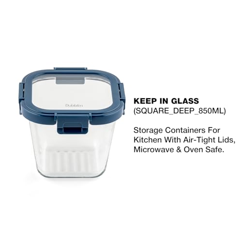 DUBBLIN Keep In Glass Borosilicate Glass Container 850ml - Square, Clear | Oven, Freezer & Microwave Safe Storage Solution (1 Piece) - Image 2