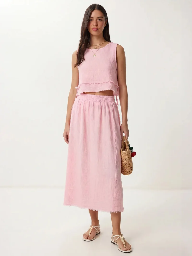 السعادة في إسطنبول ISTANBUL Cotton Sleeveless Blouse And Midi Skirt Set