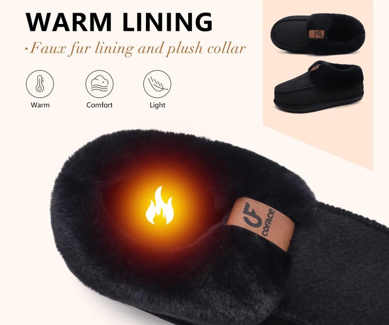 COFACE Women's Arch Support Memory Foam House Slippers Ladies Warm Fuzzy Faux Fur Collar Winter Moccasin Shoes Orthotic Plantar Fasciitis Indoor Outdoor Black Size 8 - Image 5