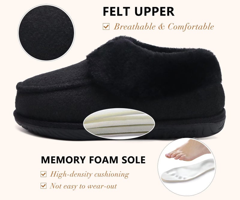 COFACE Women's Arch Support Memory Foam House Slippers Ladies Warm Fuzzy Faux Fur Collar Winter Moccasin Shoes Orthotic Plantar Fasciitis Indoor Outdoor Black Size 8 - Image 4