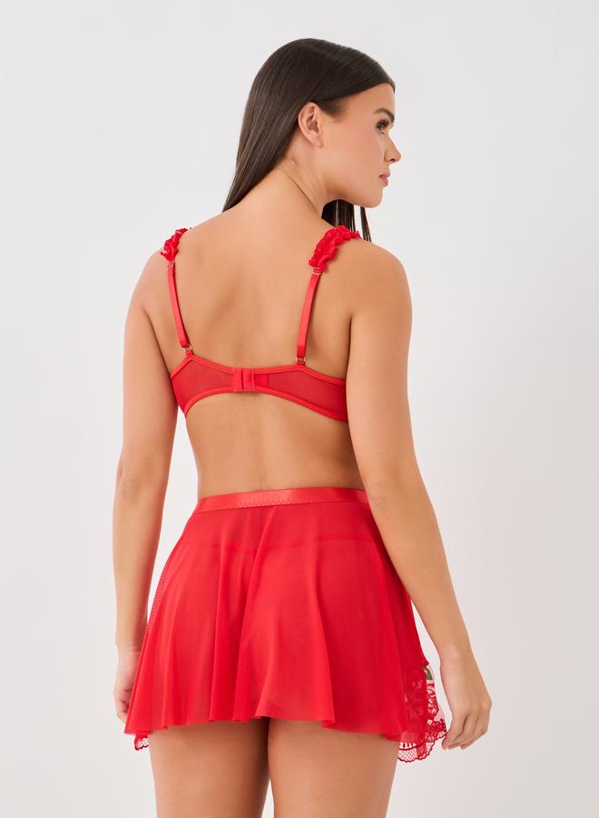 Styli Embroidered Ruffle Detail Bra, Skirt and Briefs Set - Image 4