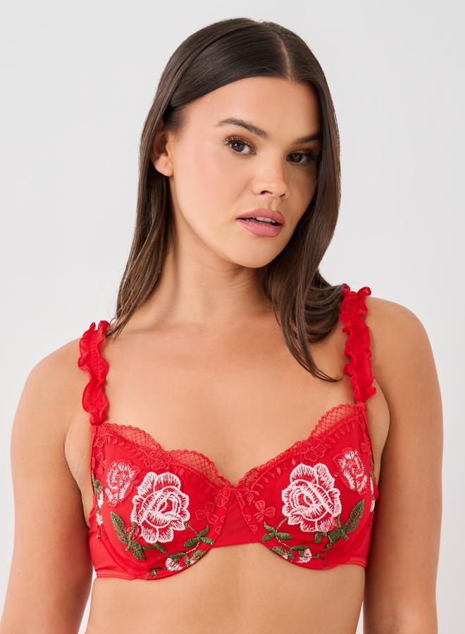 Styli Embroidered Ruffle Detail Bra, Skirt and Briefs Set - Image 2