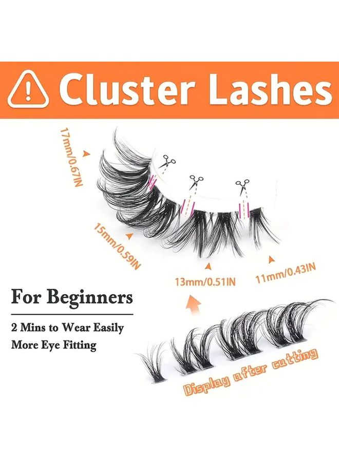 Natural Wispy Individual Eyelash Clusters 56 Pcs 17mm Clear Band Multipack Model GL707 - Image 4
