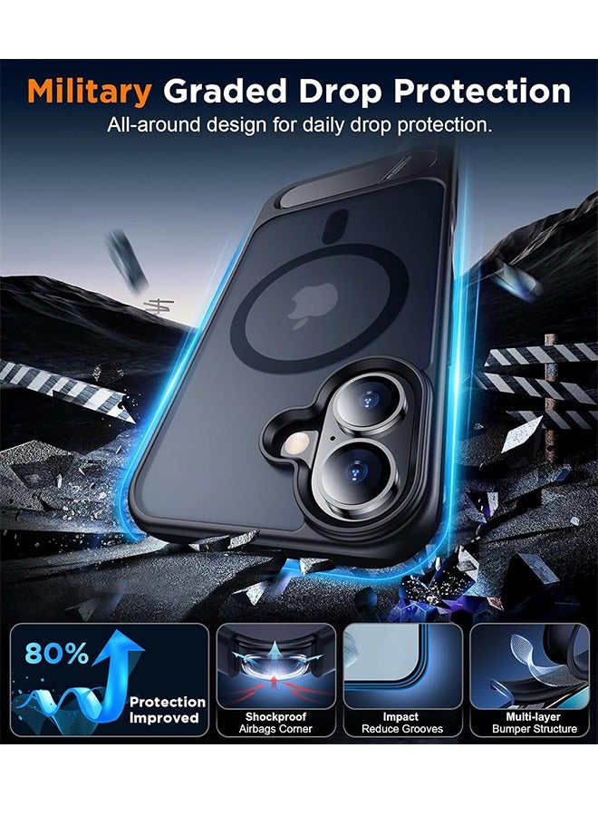 Magnetic Compatible with iPhone 16 Case, Built-in Invisible Kickstand, Compatible with MagSafe, Superstrong Shockproof, Slim Translucent Matte Phone Case for iPhone 16 6.1" - Image 3