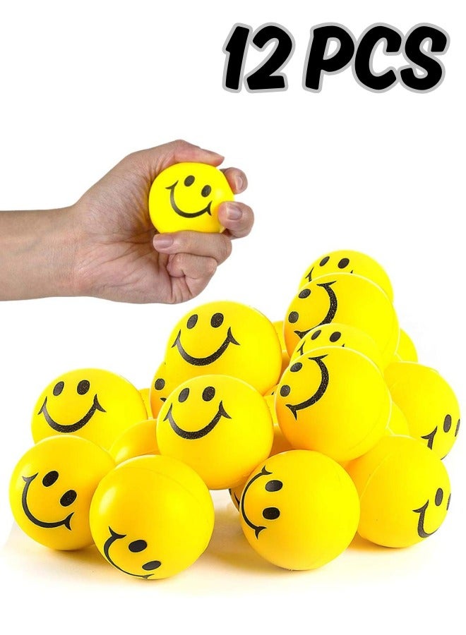 Eleish Smile Face Stress Balls for Kids and Adults - Pack of 12 - 2 Inch Spongy Squeeze Toys for Anxiety Relief - Fun Birthday Party Favors and Goodie Bag Fillers for Boys and Girls - Image 1