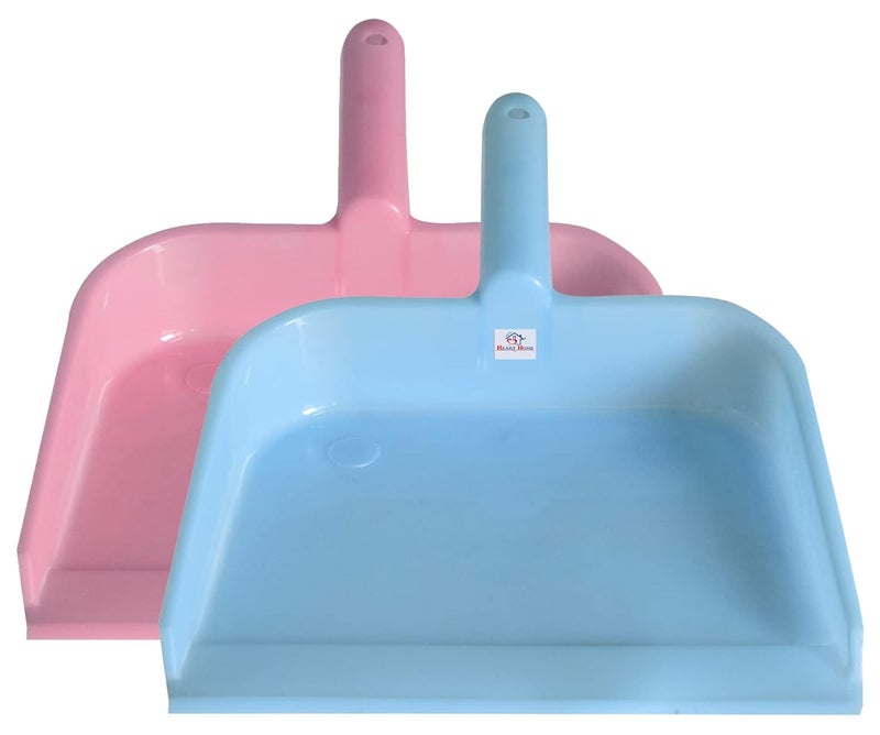 Kuber Industries Heart Home Plastic Lightweight 10 Dustpan with Comfort Grip Handle for Easy Sweep Broom Pack of 2 Pink Blue - Image 1