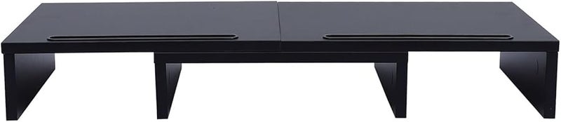 Black Wood Rotatable Monitor Stand Storage Rack For Single Dual Screen Desk Organization - Image 1