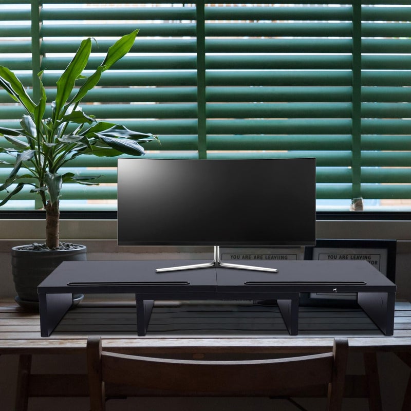 Black Wood Rotatable Monitor Stand Storage Rack For Single Dual Screen Desk Organization - Image 5