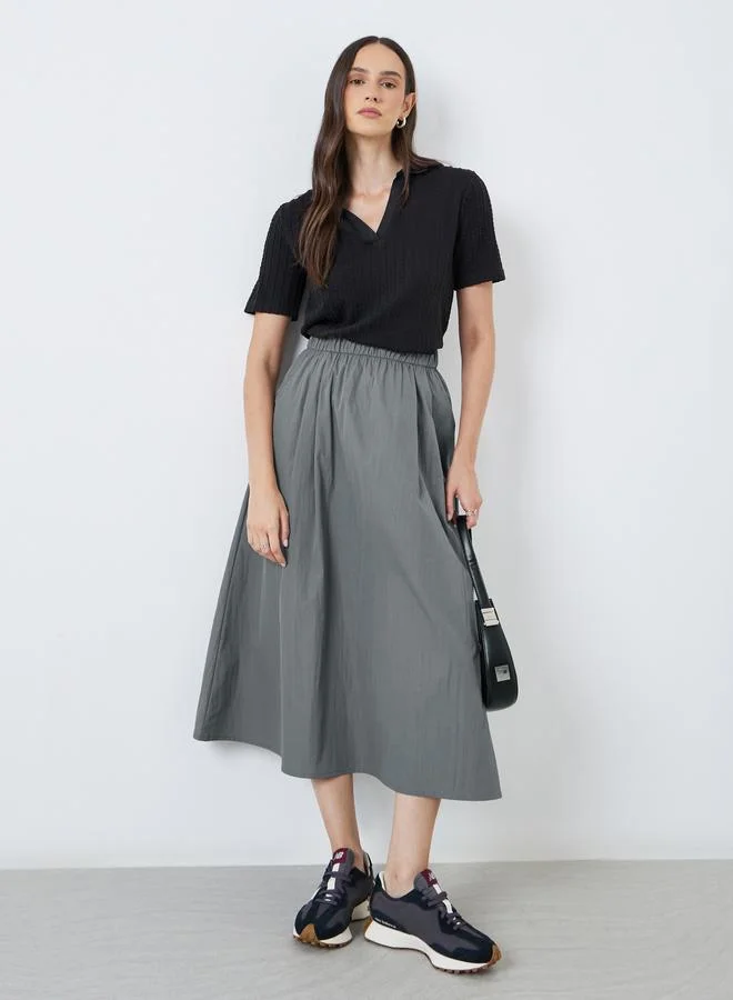 Styli Styli Elastic Waistband A-Line Maxi Skirt