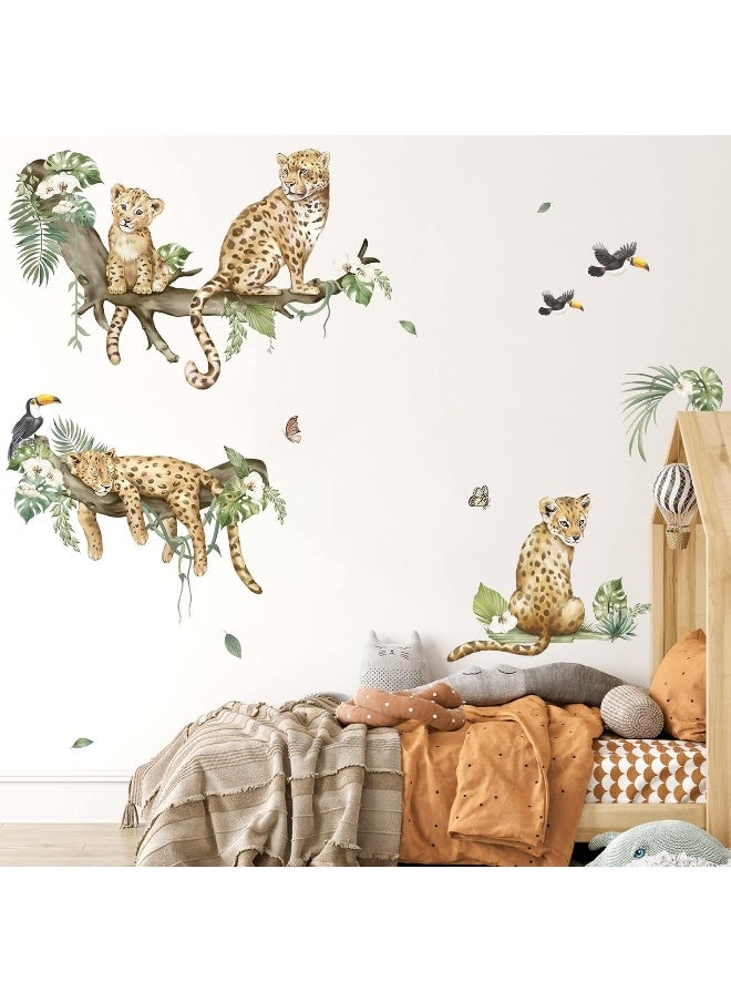 Home Trove - decalmile Leopard Safari Wall Decals Jungle Animals Cheetah Wall Stickers Baby Nursery Boys Girls Bedroom Playroom Home Decor - Image 1