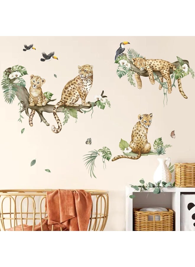 Home Trove - decalmile Leopard Safari Wall Decals Jungle Animals Cheetah Wall Stickers Baby Nursery Boys Girls Bedroom Playroom Home Decor - Image 1