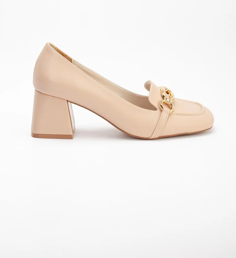 Dilimler Ayakkabı Slices Shoes Large Small Size Blunt Toe Buckle Skin Nude Women's Thick Heeled Shoes