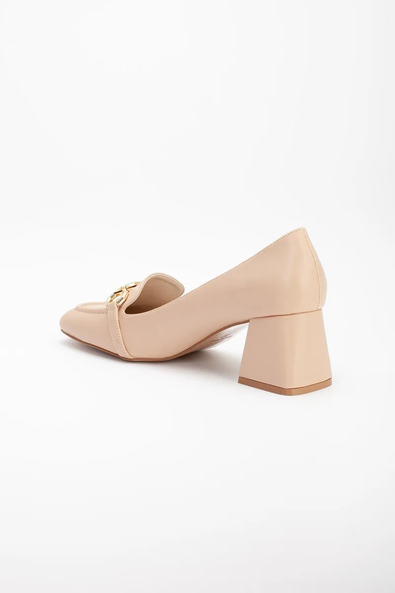 Dilimler Ayakkabı Slices Shoes Large Small Size Blunt Toe Buckle Skin Nude Women's Thick Heeled Shoes