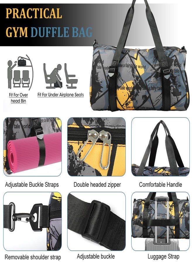 GUSTAVE® Duffle Bags for Men Travel Luggage Bag with Removable Shoulder Strap, Waterproof Dry Pouch & Shoe Compartment, Fashion Stained Print Oxford Cloth Gym Bag Duffle Bag, 50x22x24cm - Image 3