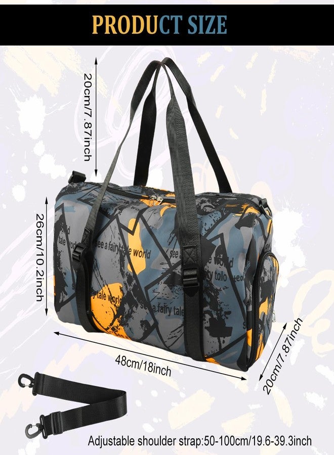 GUSTAVE® Duffle Bags for Men Travel Luggage Bag with Removable Shoulder Strap, Waterproof Dry Pouch & Shoe Compartment, Fashion Stained Print Oxford Cloth Gym Bag Duffle Bag, 50x22x24cm - Image 2