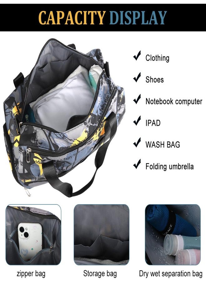 GUSTAVE® Duffle Bags for Men Travel Luggage Bag with Removable Shoulder Strap, Waterproof Dry Pouch & Shoe Compartment, Fashion Stained Print Oxford Cloth Gym Bag Duffle Bag, 50x22x24cm - Image 5